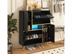 Merax Zapatero con frente brillante - 80 x 25 x 96 cm - LED - Tablero de partículas - Negro Hot