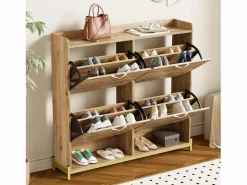 Merax Zapatero de 4 puertas - 108,5 x 24 x 100 cm - para entrada y pasillo - MDF - natural Color natural claro Discount