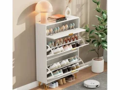 Zapatero|Mueble De Almacenaje|Zapatero de 3 puertas - modelo estrecho con cajones - ideal para entradas y pasillos - 80 x 24 x 118,5 cm