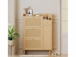 Hauss Spole Zapatero|Mueble De Almacenaje|Zapatero de madera de ratán con 3 puertas y 1 cajón, 90 x 17 x 125 cm Natural