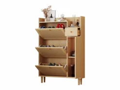 Hauss Spole Zapatero|Mueble De Almacenaje|Zapatero de madera de ratán con 3 puertas y 1 cajón, 90 x 17 x 125 cm Natural