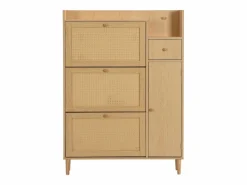Hauss Spole Zapatero|Mueble De Almacenaje|Zapatero de madera de ratán con 3 puertas y 1 cajón, 90 x 17 x 125 cm Natural