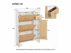 Hauss Spole Zapatero|Mueble De Almacenaje|Zapatero de madera y ratán, 3 puertas y 1 cajón, 90x17x125 cm, color natural + blanco
