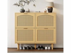 Merax Zapatero|Mueble De Almacenaje|Zapatero de ratán - 100 x 25 x 90,3 cm - con 4 cajones abatibles - aglomerado - natural