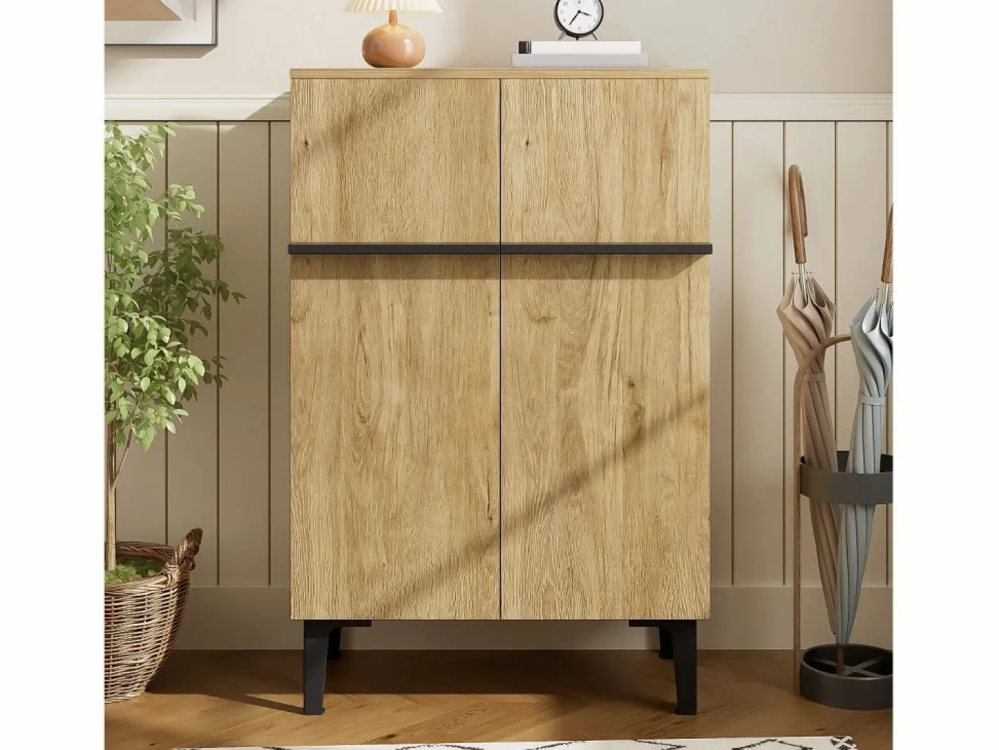 Zapatero en color madera con 2 puertas - estantes regulables 60 × 34,5 x 95 cm^Hauss Spole New