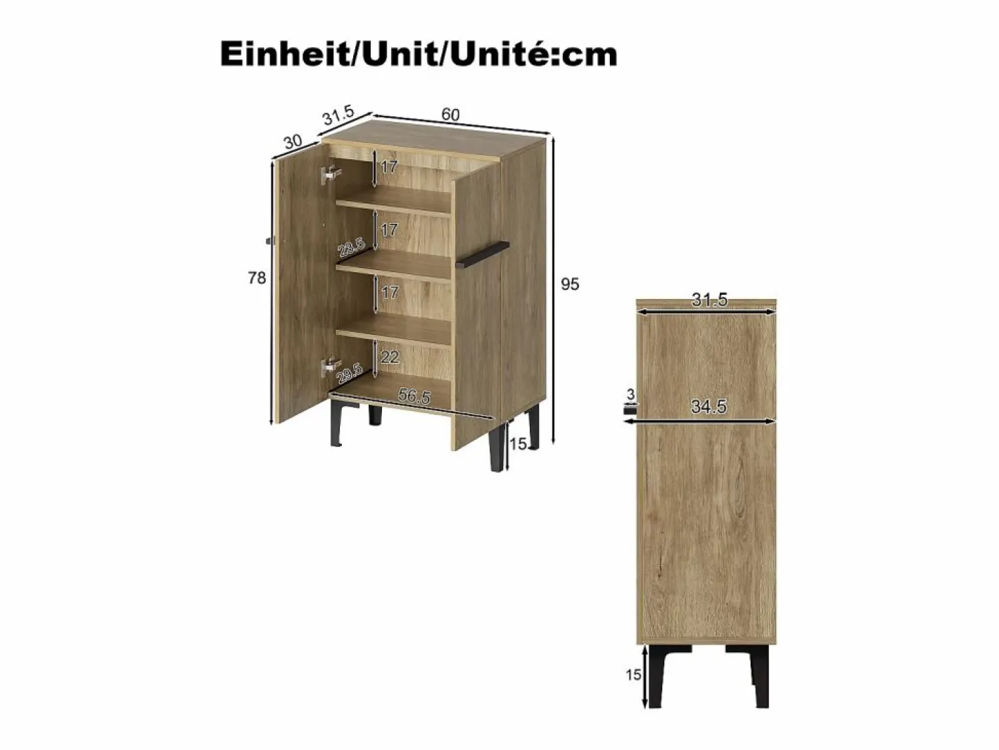 Zapatero en color madera con 2 puertas - estantes regulables 60 × 34,5 x 95 cm^Hauss Spole New