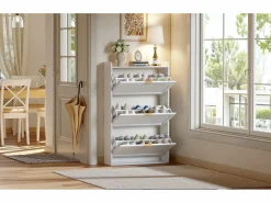 Merax Zapatero estrecho de 3 compartimentos - 76 x 23 x 118 cm - para recibidor y salón - tablero de partículas - Blanco Online
