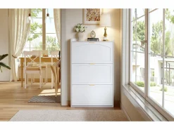 Merax Zapatero estrecho de 3 compartimentos - 76 x 23 x 118 cm - para recibidor y salón - tablero de partículas - Blanco Online