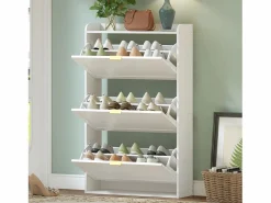 Merax Zapatero estrecho de 3 compartimentos - 76 x 23 x 118 cm - para recibidor y salón - tablero de partículas - Blanco Online