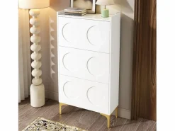 Merax Zapatero moderno - 63 x 24 x 120 cm - con 3 puertas + patas metálicas - MDF - Blanco Online