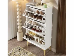 Merax Zapatero moderno - 63 x 24 x 120 cm - con 3 puertas + patas metálicas - MDF - Blanco Online