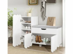 Merax Zapatero moderno - 90 x 35 x 74,5 cm - con 3 puertas + 1 cajón + cojín de asiento - MDF - Blanco Hot