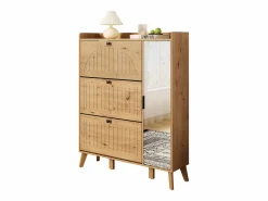 Zapatero moderno con espejo y puertas abatibles + estante - 110 x 24 x 137,5 cm - MDF - natural^Merax Best