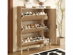 Zapatero moderno con espejo y puertas abatibles + estante - 110 x 24 x 137,5 cm - MDF - natural^Merax Best