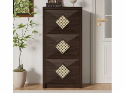 Merax Zapatero|Mueble De Almacenaje|Zapatero vintage con decoración de ratán - 54 x 25 x 115 cm - con 3 compartimentos abatibles - tablero de partículas -