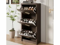 Merax Zapatero|Mueble De Almacenaje|Zapatero vintage con decoración de ratán - 54 x 25 x 115 cm - con 3 compartimentos abatibles - tablero de partículas -