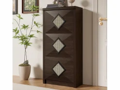 Merax Zapatero|Mueble De Almacenaje|Zapatero vintage con decoración de ratán - 54 x 25 x 115 cm - con 3 compartimentos abatibles - tablero de partículas -