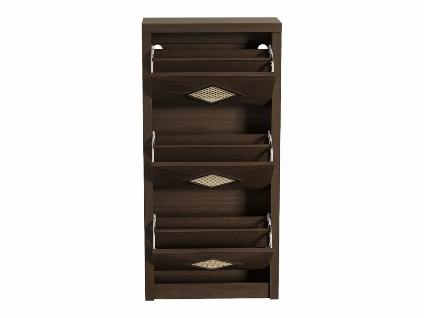 Merax Zapatero|Mueble De Almacenaje|Zapatero vintage con decoración de ratán - 54 x 25 x 115 cm - con 3 compartimentos abatibles - tablero de partículas -